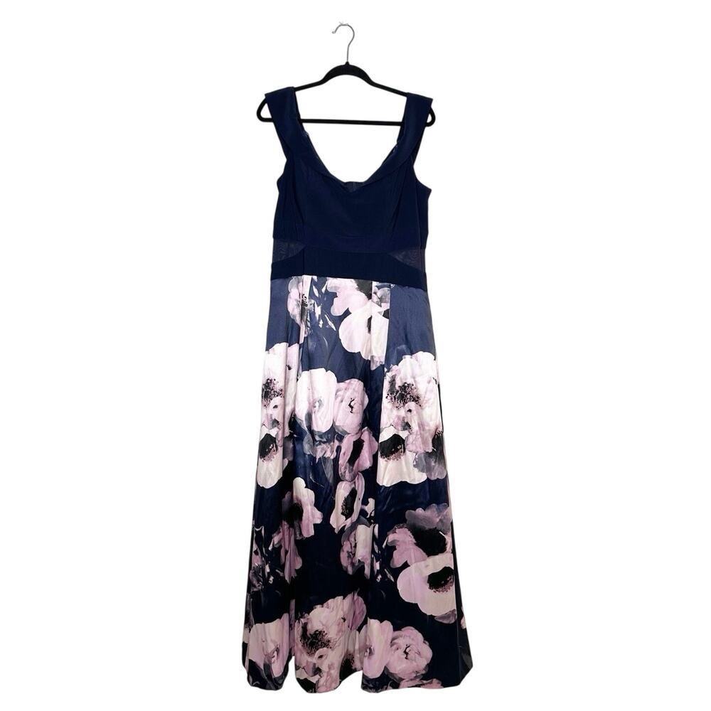 Xscape Floral Off The Shoulder Gown Women's Navy Pink Size 20 - Picture 3 of 7